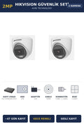 Hikvision 2 Kameralı 2MP Güvenlik Kamera Seti ColorVu Gece Renkli 1TB ~47 Gün Kayıt Dome İç Mekan