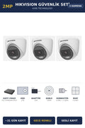 Hikvision 3 Kameralı 2MP Güvenlik Kamera Seti ColorVu Gece Renkli 1TB ~31 Gün Kayıt Dome İç Mekan