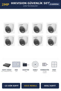 Hikvision 8 Kameralı 2MP Güvenlik Kamera Seti ColorVu Gece Renkli 2TB ~23 Gün Kayıt Dome İç Mekan
