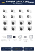 Hikvision 16 Kameralı 2MP Güvenlik Kamera Seti ColorVu Gece Renkli 2TB ~11 Gün Kayıt Dome+Bullet