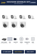 Hikvision 7 Kameralı 2MP Güvenlik Kamera Seti ColorVu Gece Renkli 2TB ~27 Gün Kayıt Dome+Bullet