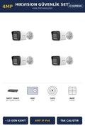 Hikvision 4 Kameralı 4MP Güvenlik Kamera Seti 4MP IP PoE 1TB ~13 Gün Kayıt Bullet Dış Mekan