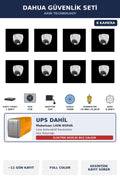 Dahua 8 Kameralı 5MP UPS'li Güvenlik Kamera Seti 5MP Full Color Sesli Dome İç Mekan 2TB