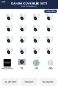 Dahua 16 Kameralı 4MP Güvenlik Kamera Seti 4MP IP PoE Starlight Dome İç Mekan 4TB ~13 Gün Kayıt