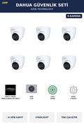 Dahua 6 Kameralı 4MP Güvenlik Kamera Seti 4MP IP PoE Starlight Dome İç Mekan 1TB ~9 Gün Kayıt