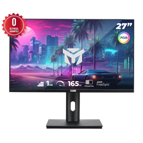 CUBE 27 PA-27V165F VA 1MS 165HZ 2XHDMI 2XDP 2K QHD 2560X1440 FREESYNC YUKSEKLIK AYARI VESA PIVOT RGB