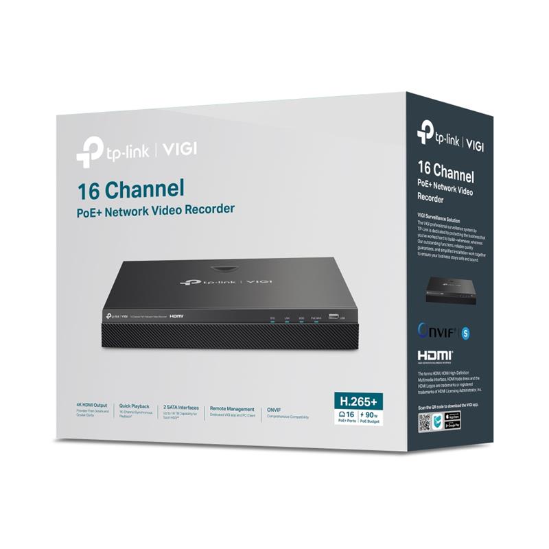 Tplink-Vigi TP-LINK VIGI NVR2016H-16P V2 16 KANAL POE 4K 2 SATA H265+ ONVIF NVR KAYIT CİHAZI