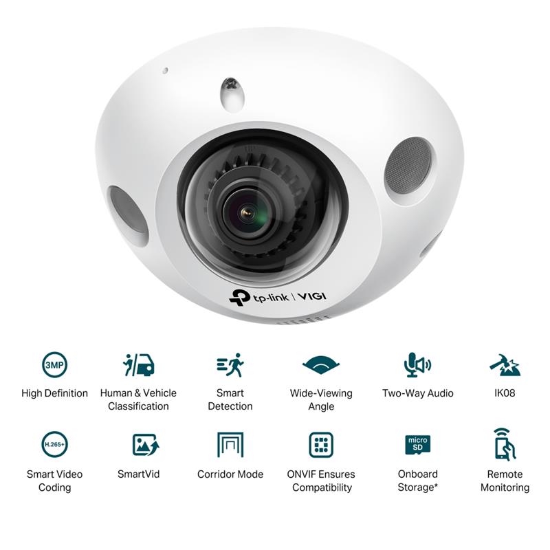 Tplink-Vigi TP-LINK VIGI C230I MINI 3MP 2.8MM LENS 30 METRE IR LED İNSAN/ARAÇ ALGILAMA DAHİLİ MİKROF