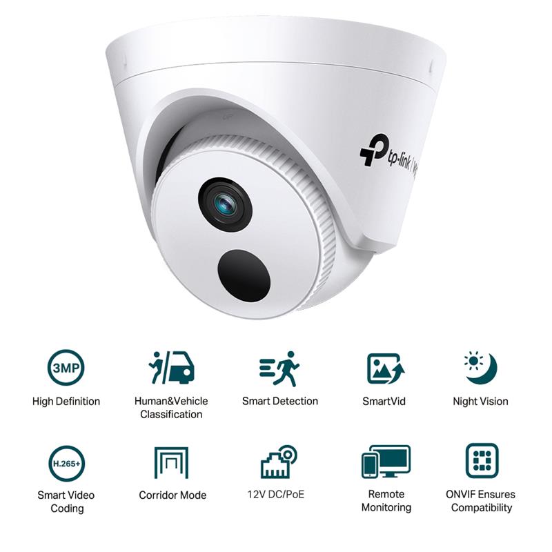 Tplink-Vigi TP-LINK VIGI C430I V1 3MP 4MM LENS 30 METRE IR LED İNSAN/ARAÇ ALGILAMA DOME IP KAMERA