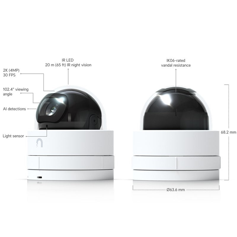UBNT UBIQUITI UVC-G5-DOME-ULTRA 4MP 2.8MM LENS 6 METRE IR İNSAN/ARAÇ/HAYVAN ALGILAMA POE IK06 DOME K