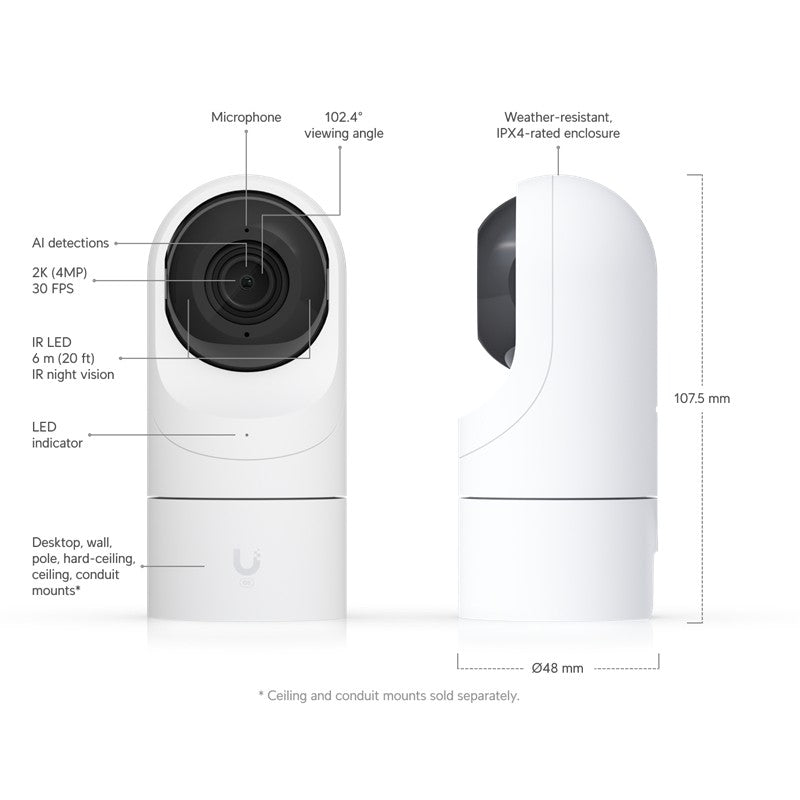 UBNT UBIQUITI UVC-G5-FLEX 4MP 2.8MM LENS 6 METRE IR DAHİLİ MİKROFON İNSAN/ARAÇ/HAYVAN ALGILAMA IPX4