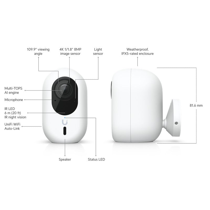 UBNT UBIQUITI UVC-G6-INS-W 8MP 2.8MM LENS 6 METRE IR ÇİFT YÖNLÜ KONUŞMA PLAKA VE YÜZ ALGILAMA WIFI I