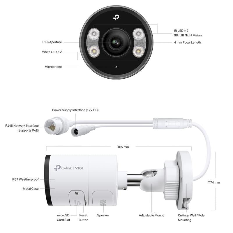 Tplink-Vigi TP-LINK VIGI C355 5MP 2.8MM LENS 30 METRE 7/24 FULL COLOR İNSAN/ARAÇ ALGILAMA DAHİLİ MİK