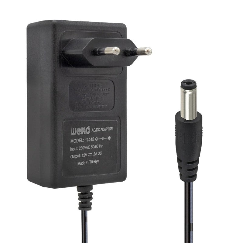 WEKO 12 VOLT - 2 AMPER 24 WATT 5.5*2.5 UÇLU YERLİ ÜRETİM PLASTİK KASA PRİZ TİPİ ADAPTÖR