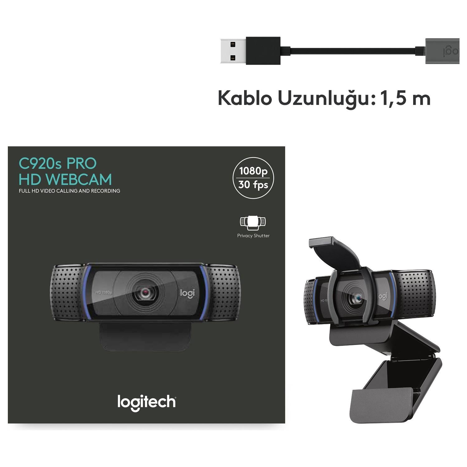 LOGITECH C920S HD PRO WEBCAM SİYAH 960-001252