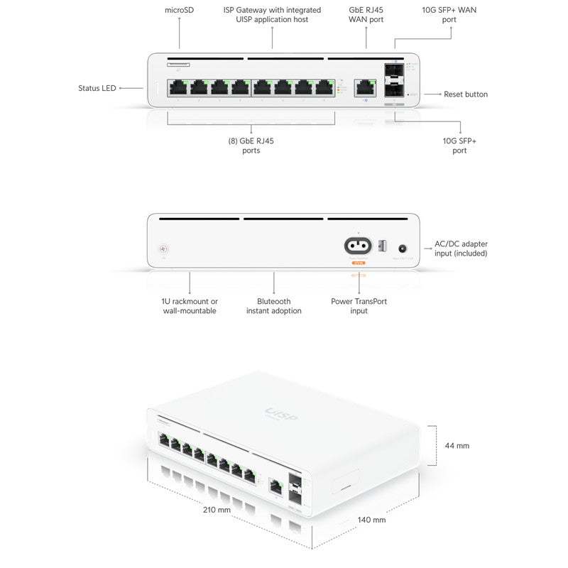UBNT UBIQUITI UISP-CONSOLE 8 PORT GIGABIT+1WAN PORT+2X10GB SFP+ PORT GATEWAY ROUTER
