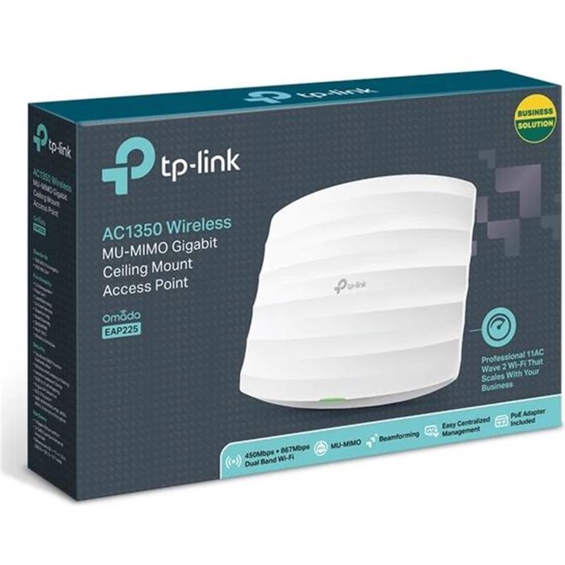 TP-LINK OMADA EAP225 AC1350 DUAL BAND WIFI 1XGBIT RJ45 450MBPS/2.4GHZ TAVAN TİPİ ACCESS POINT (POE A