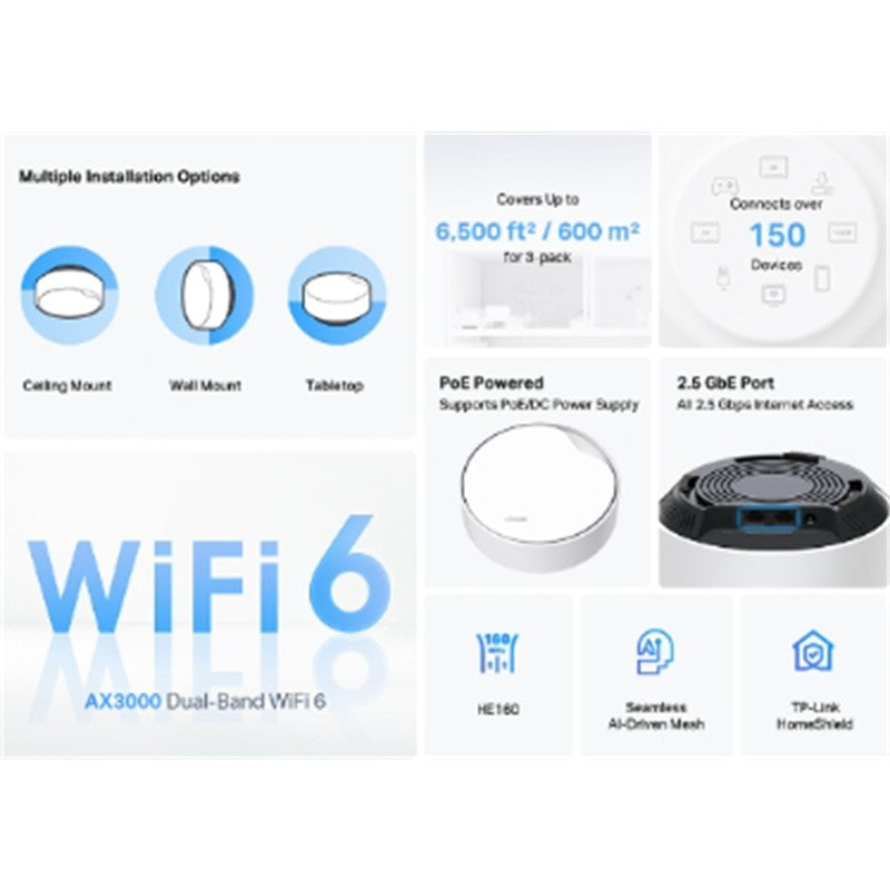 TP-LINK DECO X50-POE AX3000 MESH EV WI-FI 6 SİSTEMİ (İKİLİ)