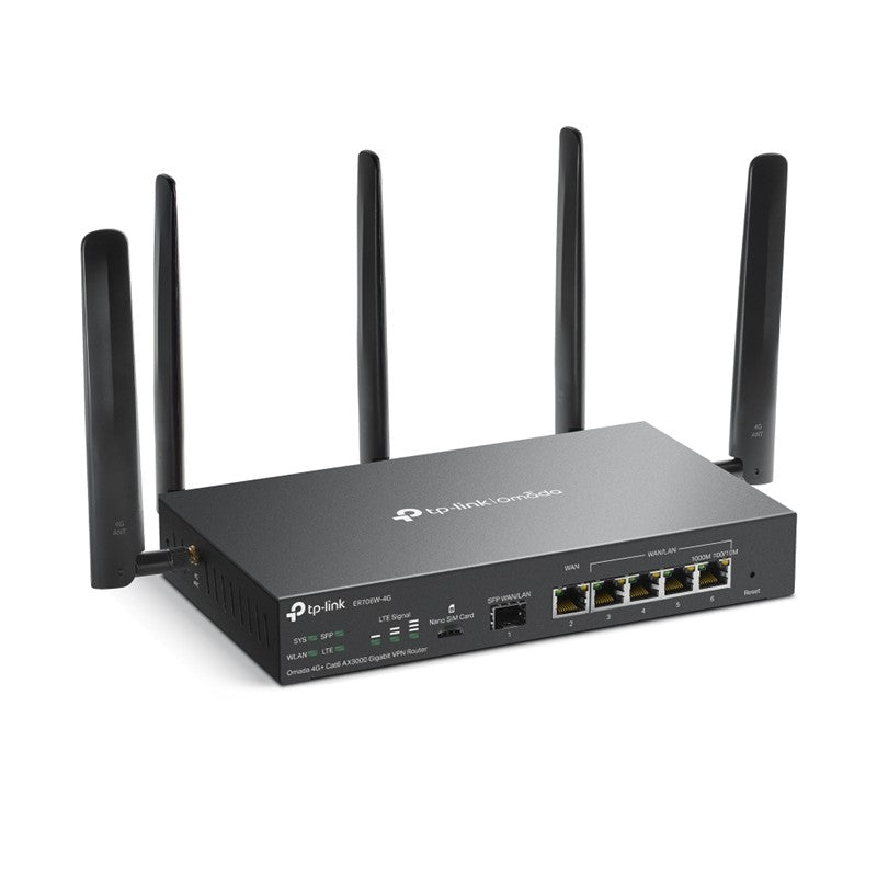 TP-LINK OMADA ER706W-4G AX3000 1XGIGABIT SFP WAN/LAN PORT 1XGIGABIT RJ45 WAN PORT 4XGIGABIT WAN/LAN