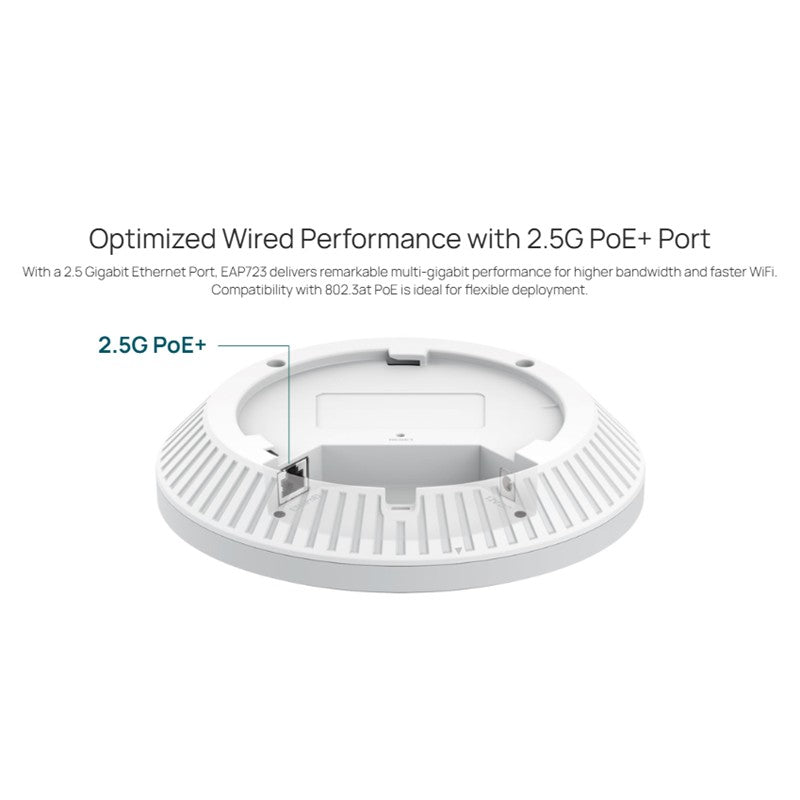 TP-LINK OMADA EAP723 1 PORT 2.5GB POE 2.4/5GHZ 3.6 GBPS BE3600 WIFI7 MIMO TAVAN TİPİ CLOUD ACCESS PO
