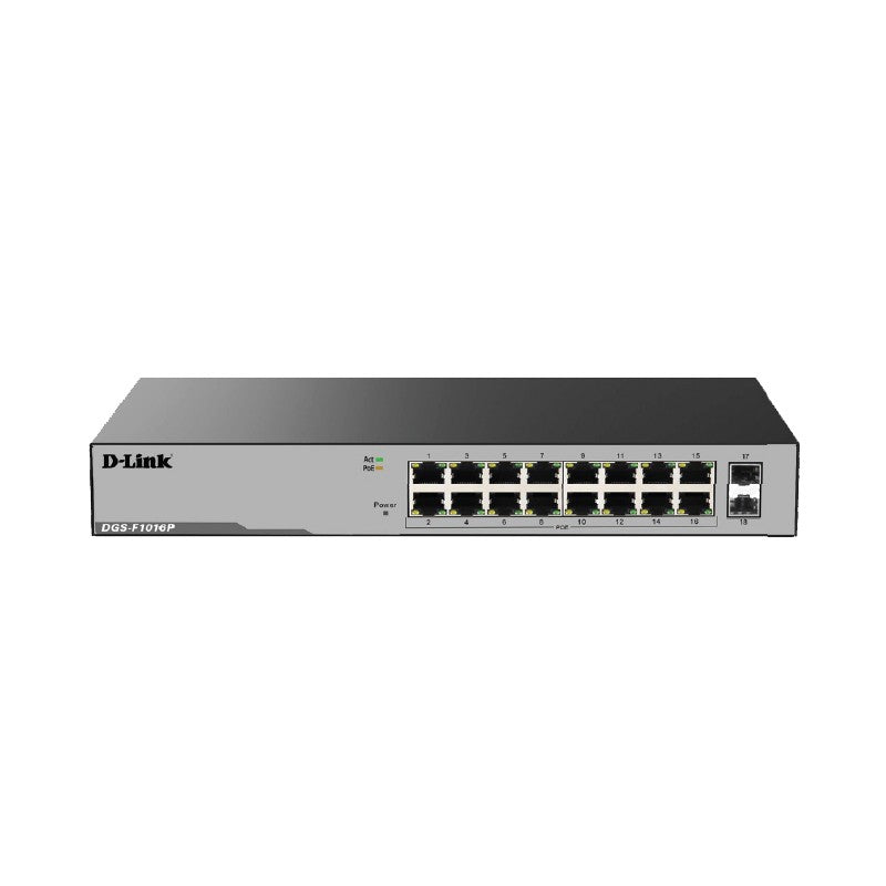 D-LINK DGS-F1016P 16 PORT GIGABIT 2X1GB SFP YÖNETİLEMEZ 250W POE SWITCH