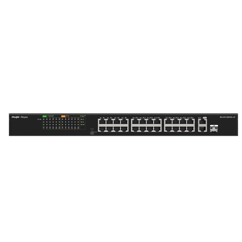 RUIJIE REYEE RG-ES126FGS-LP 24 PORT 10/100 + 2X RJ45 /1X1GB SFP UPLINK COMBO 180W POE RACKMOUNT SWIT