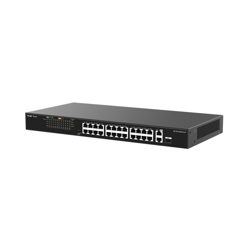 RUIJIE REYEE RG-ES126FGS-LP 24 PORT 10/100 + 2X RJ45 /1X1GB SFP UPLINK COMBO 180W POE RACKMOUNT SWIT