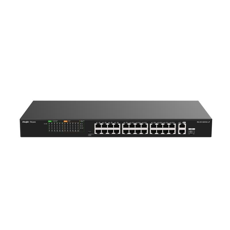 RUIJIE REYEE RG-ES126FGS-LP 24 PORT 10/100 + 2X RJ45 /1X1GB SFP UPLINK COMBO 180W POE RACKMOUNT SWIT