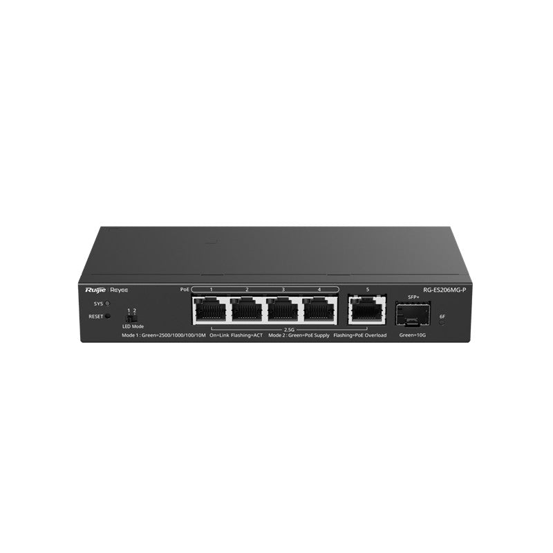RUIJIE REYEE RG-ES206MG-P 4 PORT 2.5GB 70W POE /1 PORT 2.5G RJ45 + 1 PORT 10G SFP+ UPLINK L2 CLOUD Y