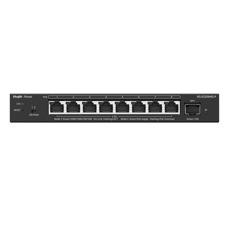 RUIJIE REYEE RG-ES209MG-P 8 PORT 2.5GB 130W POE/1 PORT 2.5G RJ45 + 1 PORT 10G SFP+ UPLINK L2 CLOUD Y