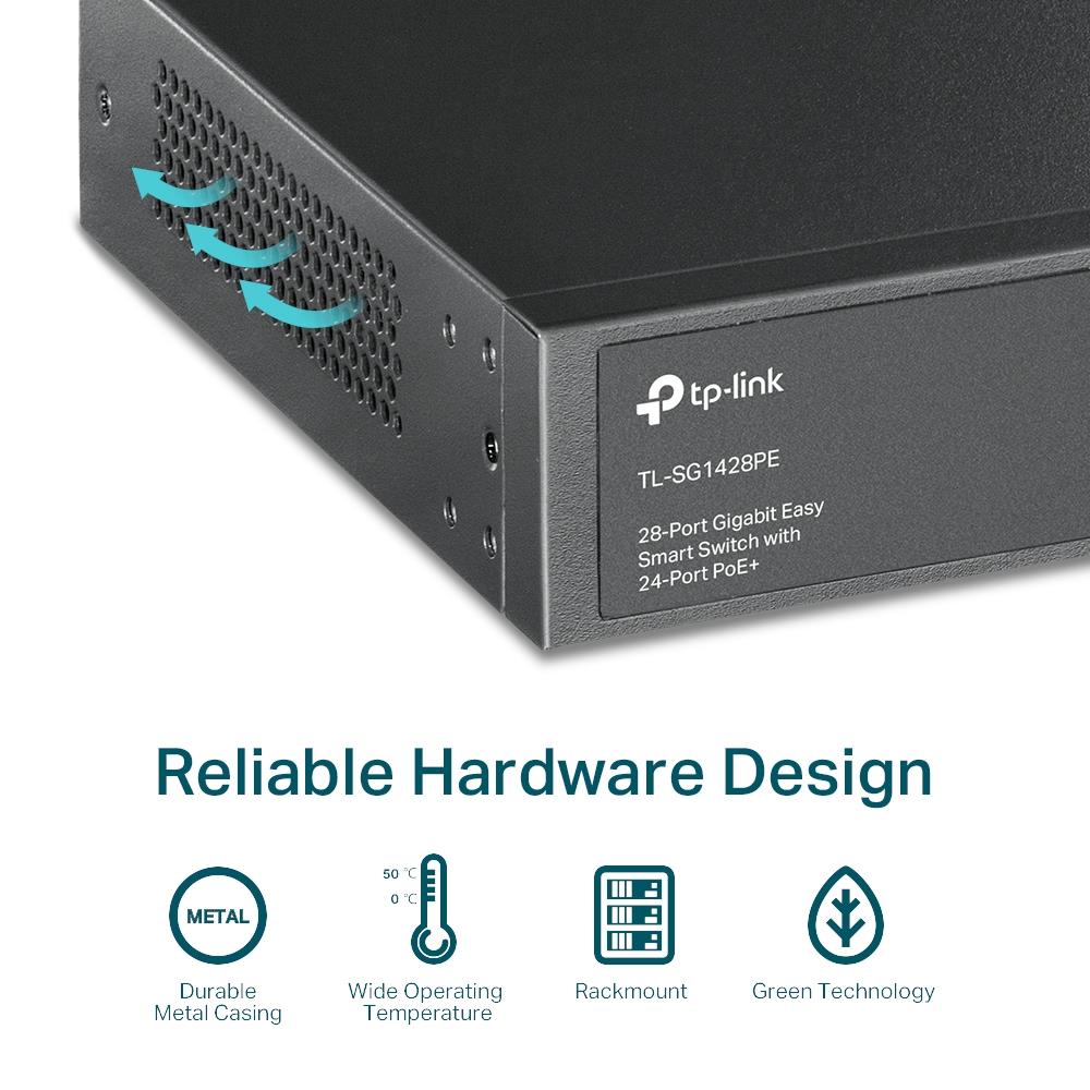 TP-LINK TL-SG1428PE 24 PORT GIGABIT + 2XGIGABIT RJ45/SFP UPLINK YÖNETİLEBİLİR 250W POE RACKMOUNT SWI