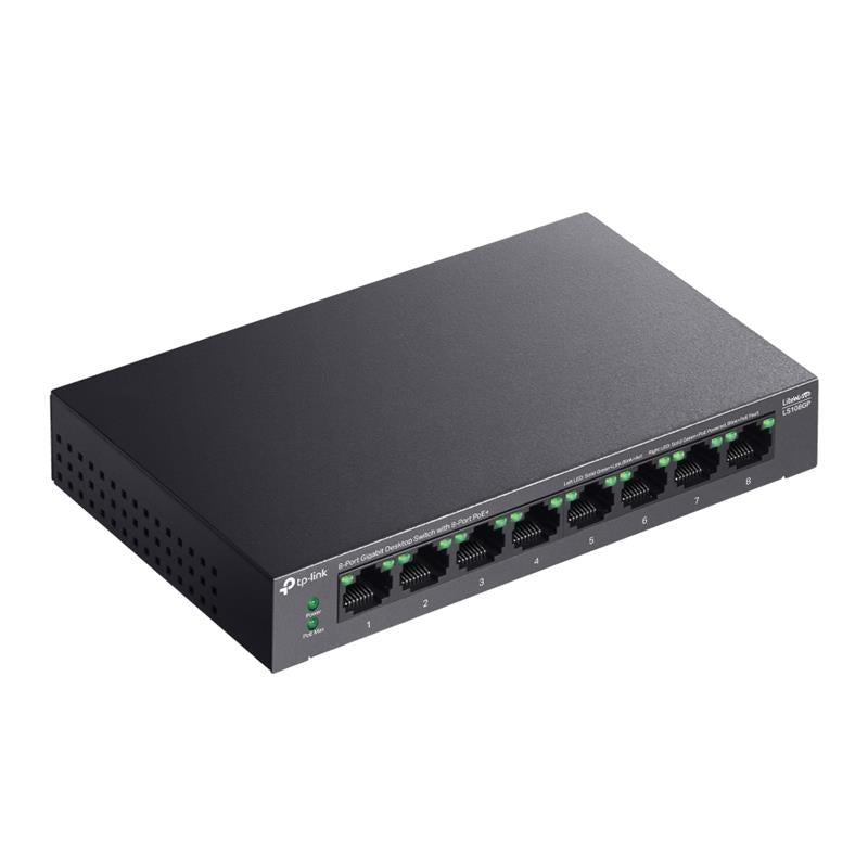 TP-LINK LS108GP 8 PORT GIGABIT + RJ45 62W 250 METRE POE MESAFE METAL KASA