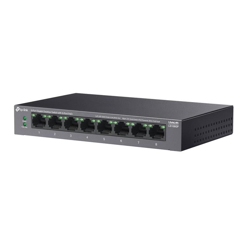 TP-LINK LS108GP 8 PORT GIGABIT + RJ45 62W 250 METRE POE MESAFE METAL KASA