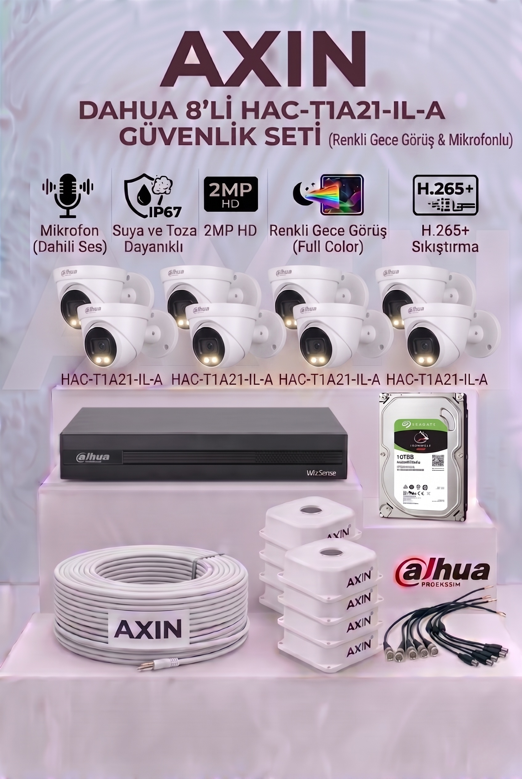 8 Kameralı Full Color Sesli Güvenlik Kamera Seti - İç Mekan Geniş Açı, 1TB HDD, Yapay Zeka Yüz Tanıma