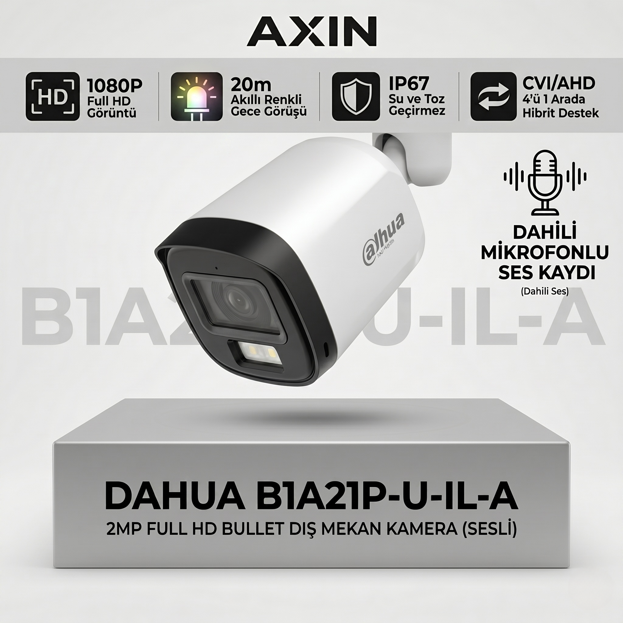 Dahua HAC-B1A21P-U-IL-A 2MP Akıllı Çift Işıklı Sesli Bullet Kamera (30m IR)